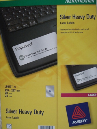 Avery 959204 Silver Laser Labels 297x210mm L6013-20